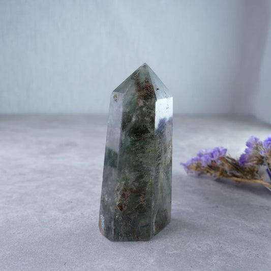 Garden Quartz Tower (5.6cm, 41g) - Nature's Wonder! Delicate tower with captivating inclusions. Explore a miniature world within this crystalline masterpiece.