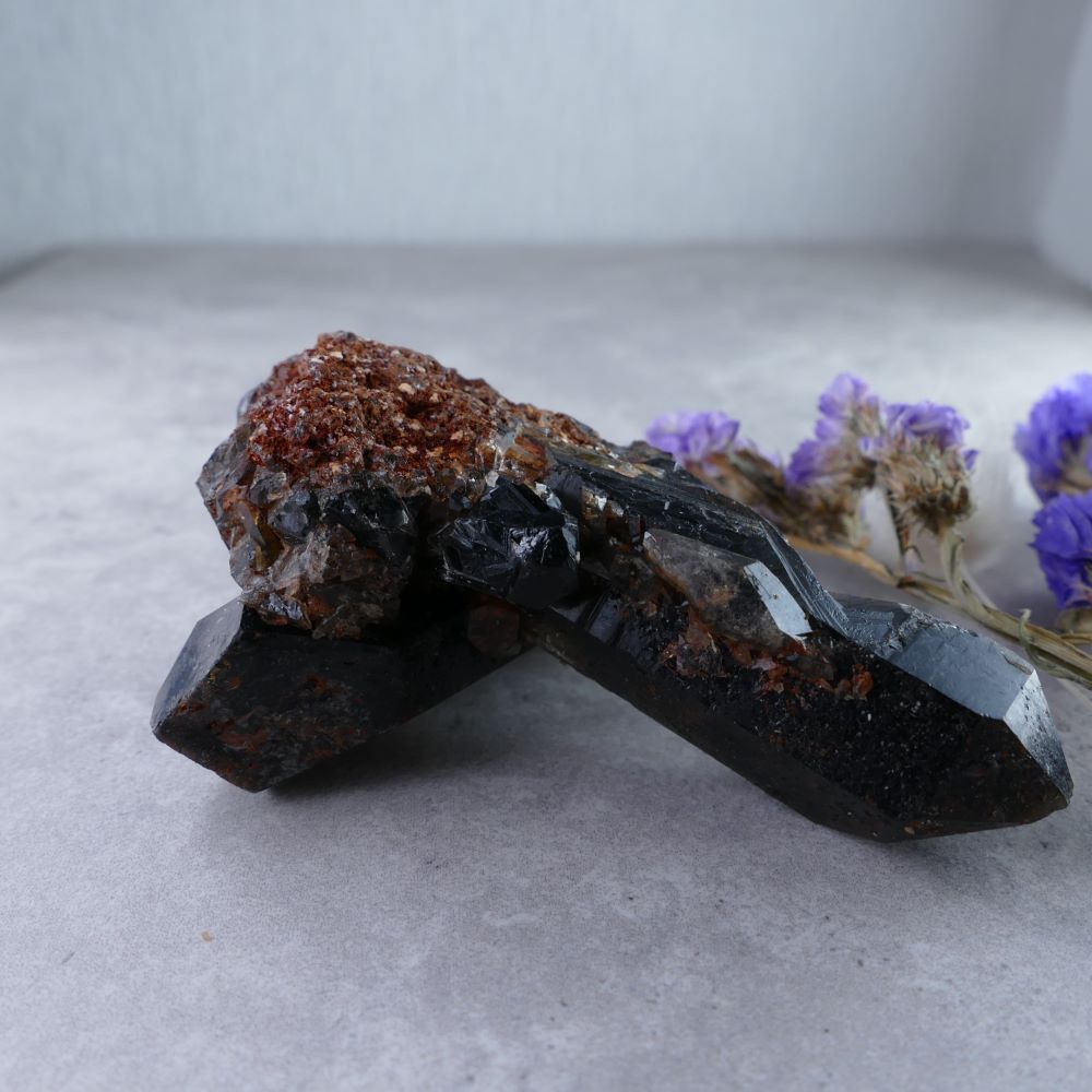 Crystal Enthusiast Must-Have! Dumi's Crystals (85g). Large Black Quartz Cluster (3.3cm x 7.9cm x 5cm). Striking beauty, bold form, & enhanced properties. Standout addition to your collection.