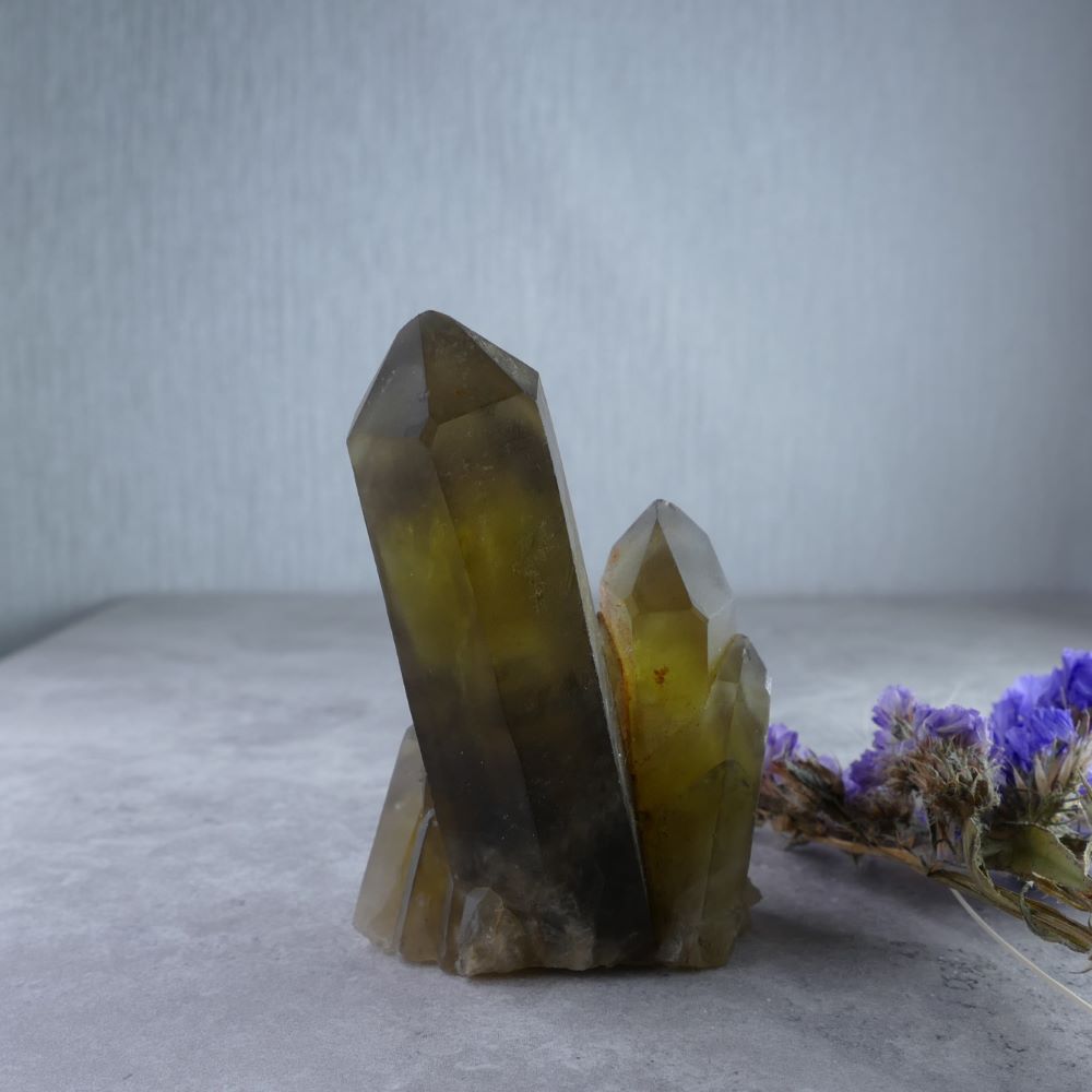 Smoky Quartz Sanctuary - Dumi's Crystals (7cm x 4.3cm x 2.7cm). Captivating miniature landscape in rich, smoky hues. Promotes grounding & a transformative journey.