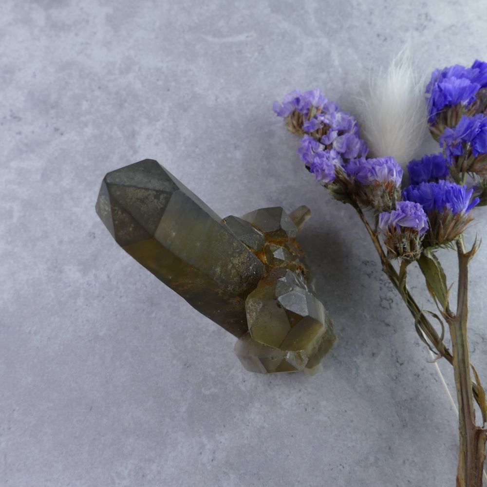 Miniature Crystal Sanctuary - Dumi's Crystals (7cm x 4.3cm x 2.7cm, 91g). Smoky Quartz in rich hues. Promotes grounding & a sense of peace.