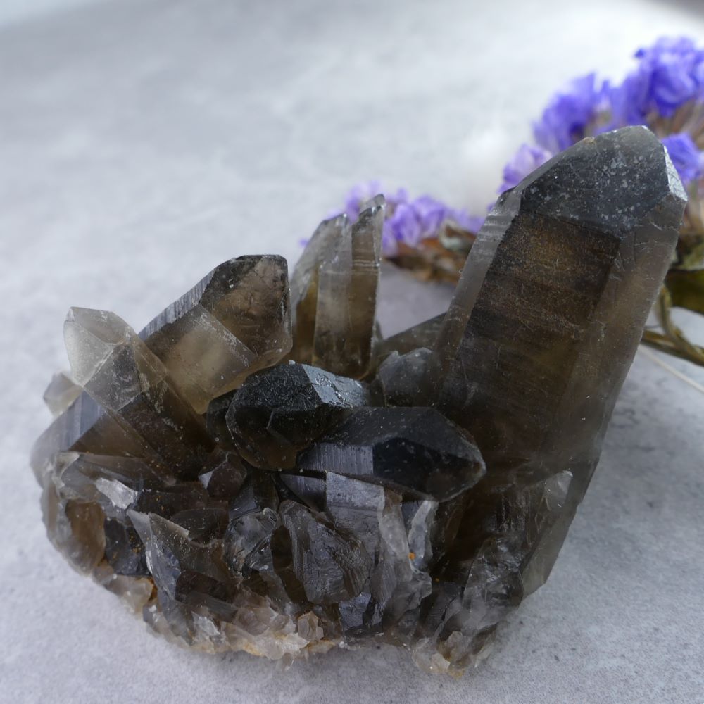 Smoky Quartz Sanctuary - Dumi's Crystals Cluster (95g). Rich smoky hues & natural formations. Perfectly sized for holding & promoting grounding energy.