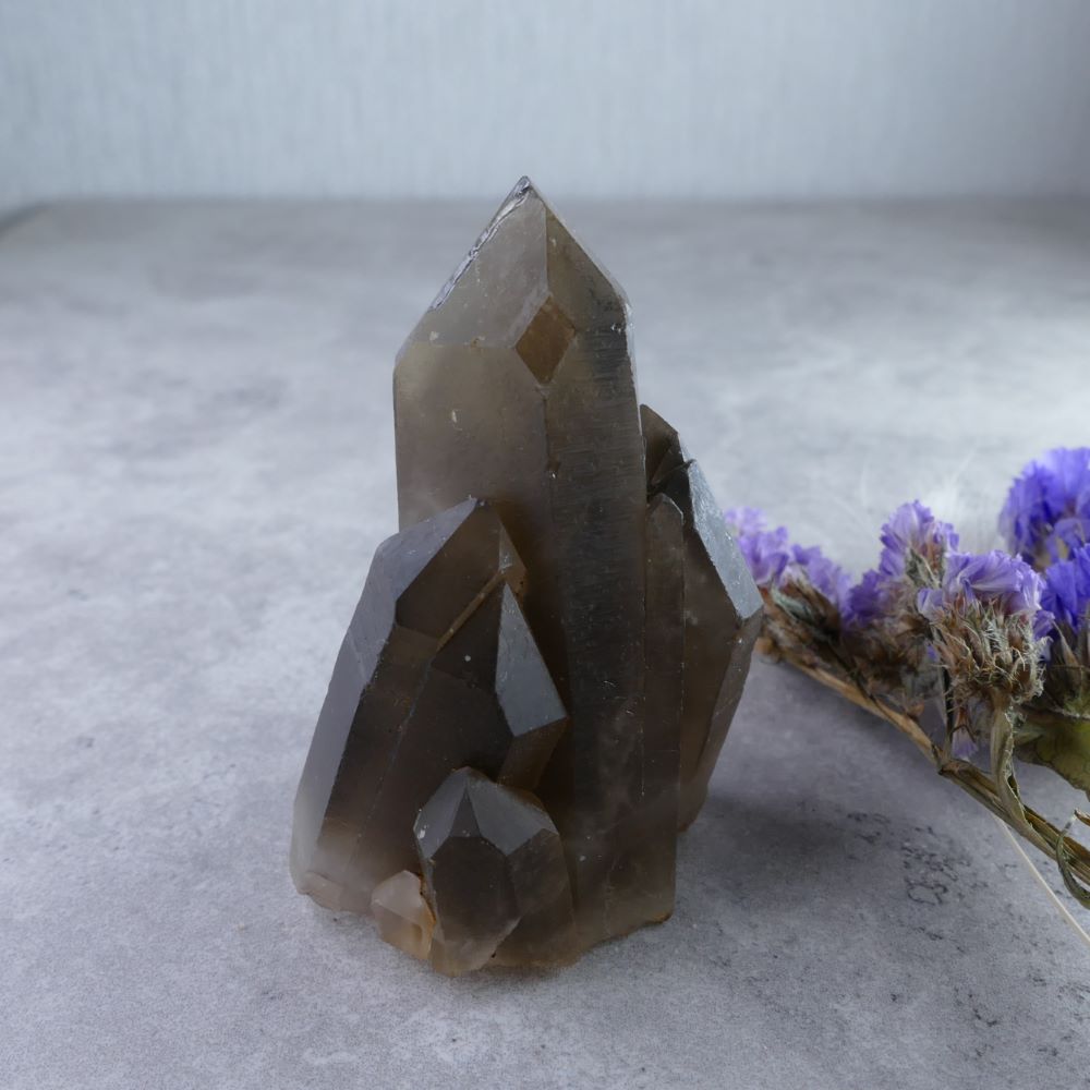 Smoky Quartz Serenity - Dumi's Crystals Cluster (76g). Elegant, slender form (6cm) in rich hues promotes tranquillity & invites introspection.