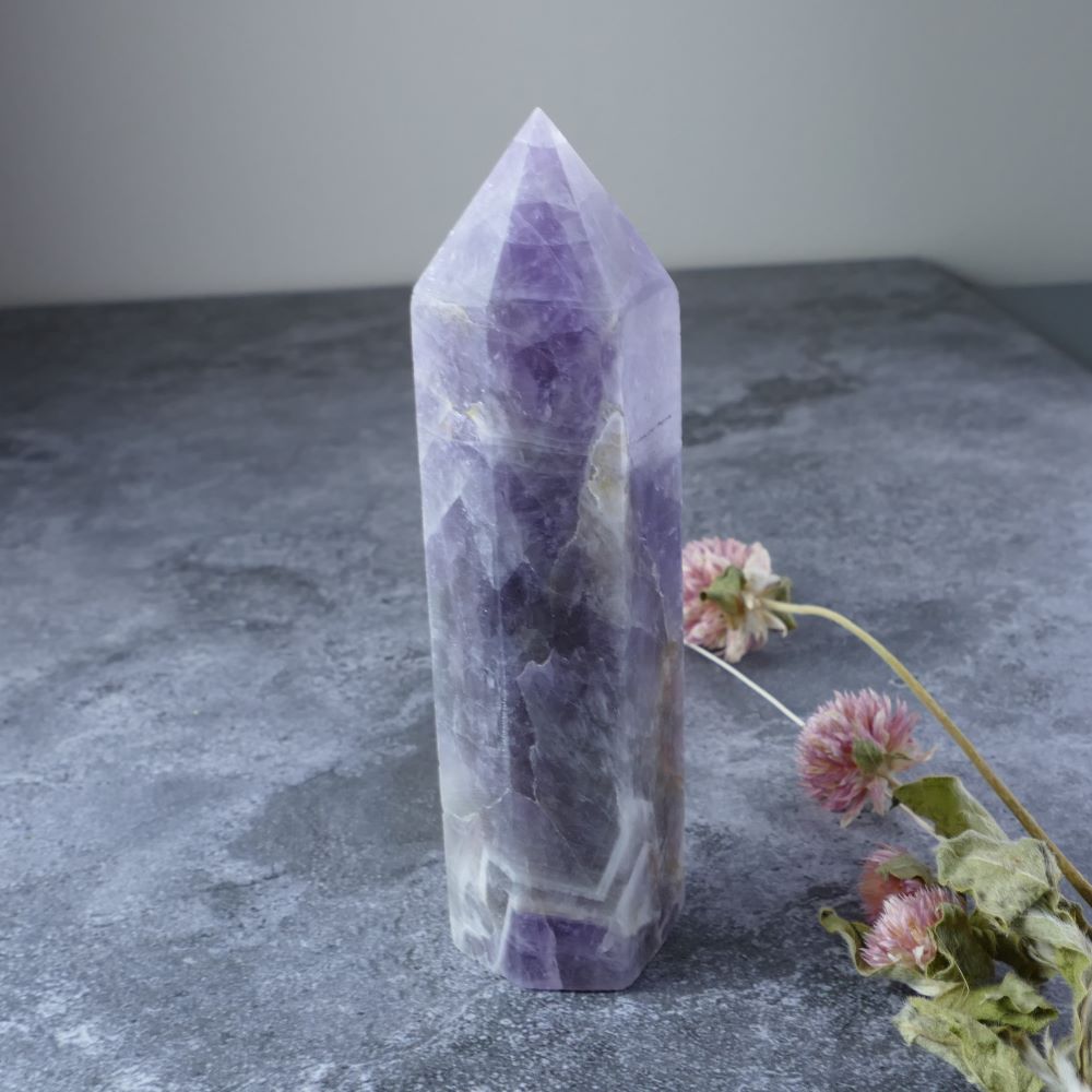 Spark Spiritual Awakening (Chevron Amethyst): Dumi's Crystals Tower (10.2cm x 2.5cm x 2.5cm). Fosters inner peace & well-being. 