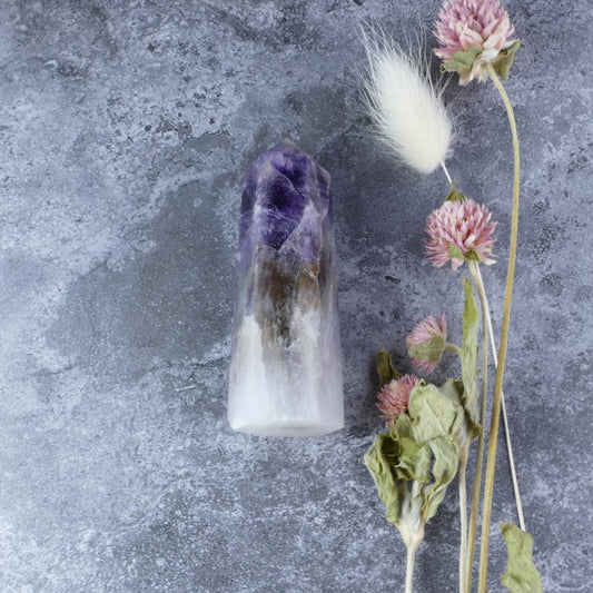 Amethyst, Smoky Quartz & White Quartz Tower | Balance, Peace & Amplify