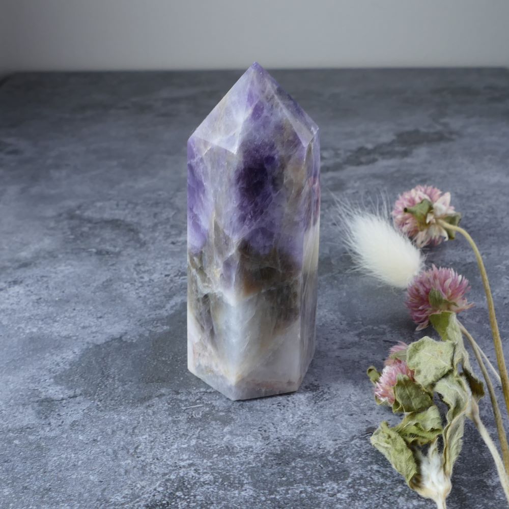 Amethyst, Smoky Quartz & White Quartz Tower | Balance, Growth & Peace
