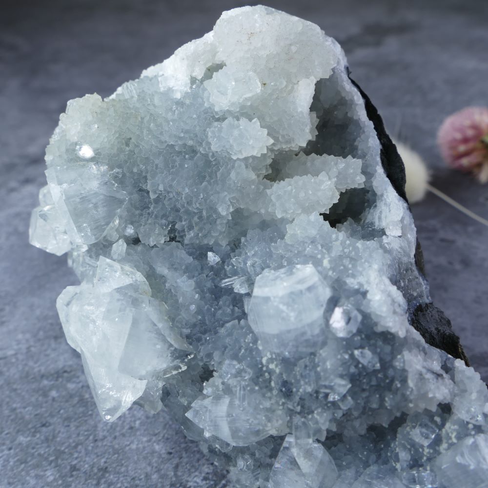 Dumi's Crystals: Large Apophyllite on Chalcedony Cluster (6.5 x 6.5 x 9.5cm, 350g). Spiritual Growth & Peace. High vibrations, calming energy.