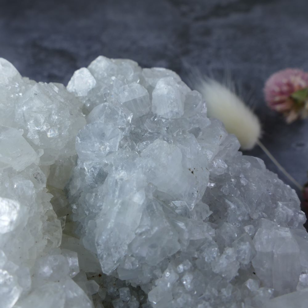 Natural Beauty (Apophyllite Cluster): Dumi's Crystals (450g). Mesmerizing pyramid formations. A captivating addition to any space.