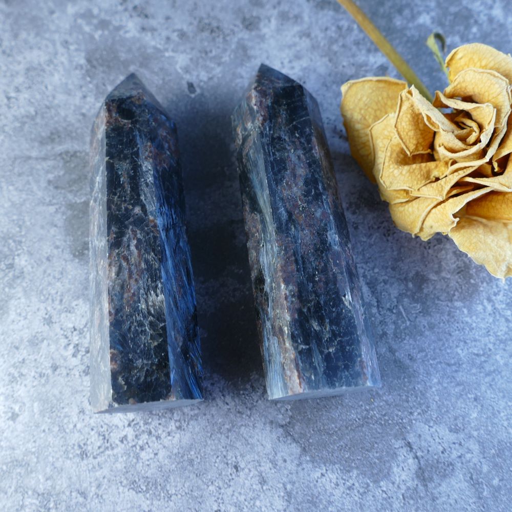 Cosmic Connection Crystal (Astrophyllite Tower): Dumi's Crystals (Limited Stock). Spiritual awareness & self-discovery (Approx 8.5cm tall).