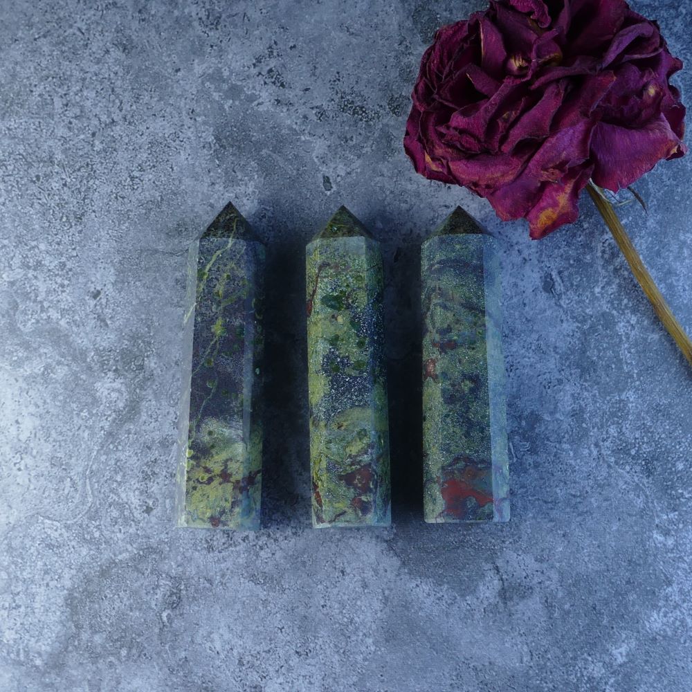 Fire & Earth Energy Crystal (Dragon Blood Jasper Tower): Dumi's Crystals. Courage, confidence & emotional healing (Choose Size/Weight).
