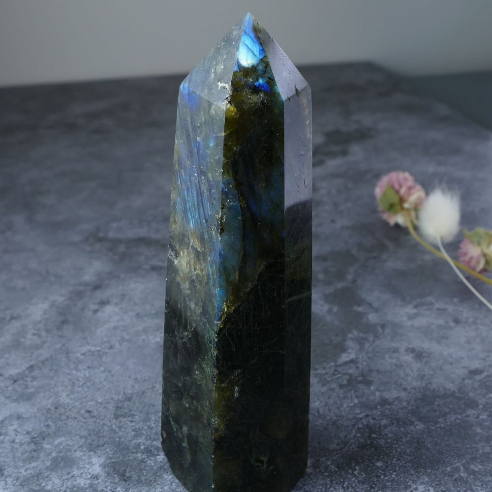 Crystal Magic for Meditation (Multiple): Dumi's Crystals Labradorite Towers. Enhances focus & intuition (12cm x 3.5cm). Each a unique beacon of light.