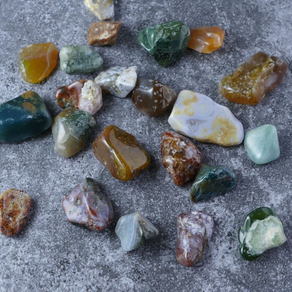 Calming Ocean Jasper chips for peace & love (1-2.5cm) | Dumi's Crystals | Enhance your emotional well-being and sense of connection with these genuine Ocean Jasper chips. Ranging from 1 to 2.5 centimeters, these chips promote relaxation, a peaceful mind, and a loving heart.