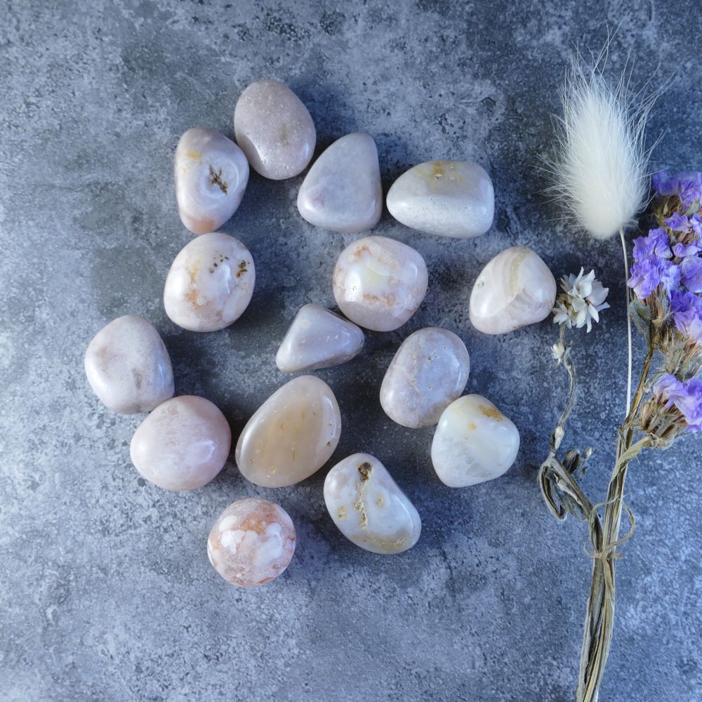 Dumi's Crystals - Pink Amethyst Tumbles - Find inner peace with soft pink stones (1.5-2.5cm). Promote emotional healing, spiritual growth, available in 10-20g or 20-30g sizes.