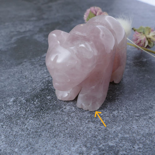 Adorable 2-inch rose quartz bear carving, perfect for love, peace, and emotional healing.