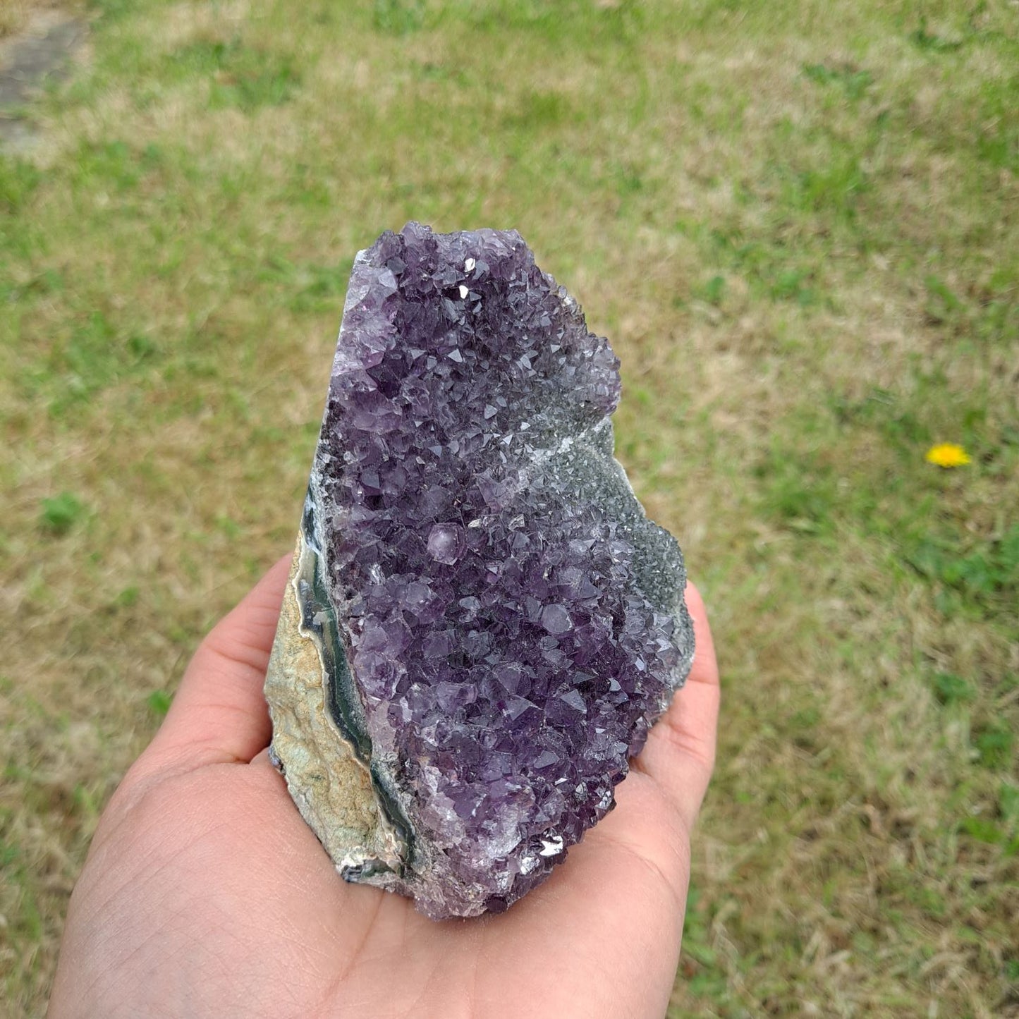 Dumi's Crystals | Amethyst Cluster (9.6 x 8 x 8cm) | Holding a stunning Amethyst Cluster (9.6 x 8 x 8cm) in your hands. Feel its calming energy as it promotes emotional balance and spiritual connection.