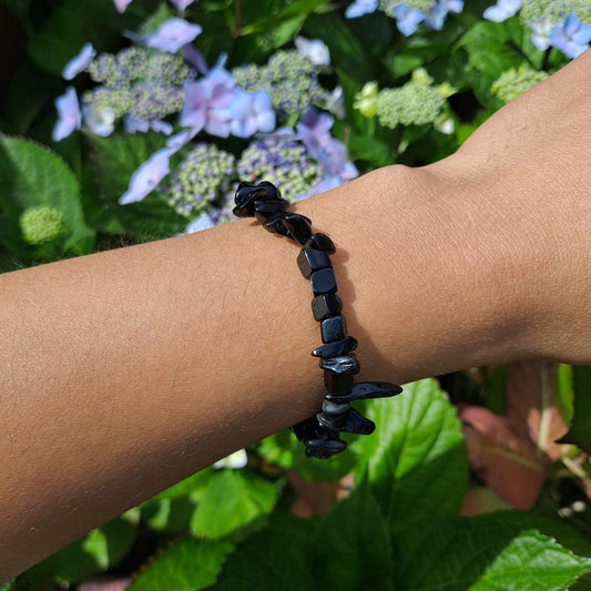 black obsidian chip bracelet dumiscrystals