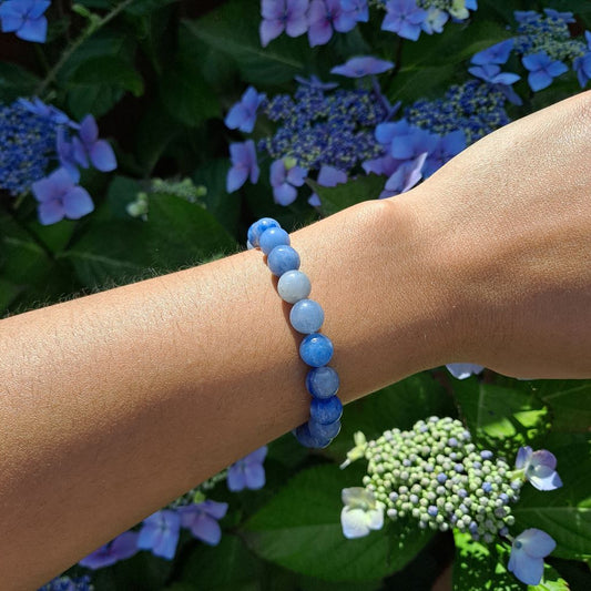 Dumi's Crystals Blue Aventurine Bracelet 7inch for Serenity & Clarity. Blue crystal bracelet promotes peace, reduces stress & enhances communication.