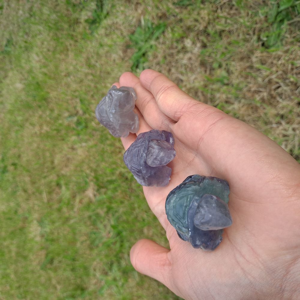 Fluorite Tortoise Power! Dumi's Crystals offers a variety of these beautiful carvings, each radiating positive energy.