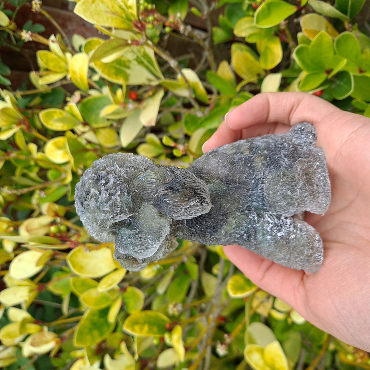 Shimmering Labradorite Poodle. Ethically sourced crystals for dazzling beauty and potential healing properties.