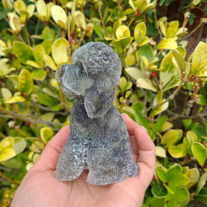 Shimmering Labradorite Poodle. Ethically sourced crystals for dazzling beauty and potential healing properties.