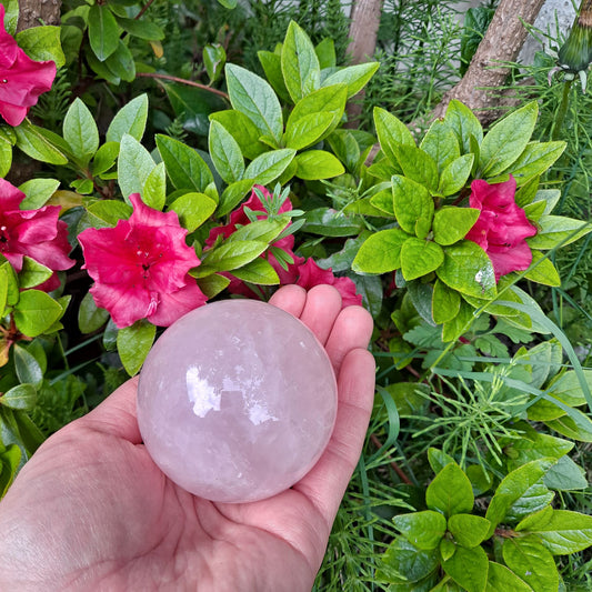 Dumi's Crystals | Rose Quartz Sphere (2.5 inch) | Immerse yourself in the transformative energy of love with this captivating Rose Quartz Sphere (2.5 inch). Crafted from genuine Rose Quartz, it radiates powerful vibrations of love, compassion, and emotional healing.