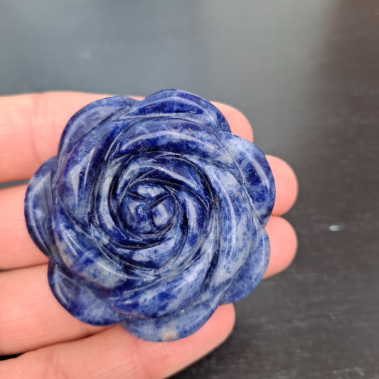 Sodalite Rose Carving: A hand-carved rose in calming blue sodalite for mental clarity, intuition, and inner peace. (2 inches tall)