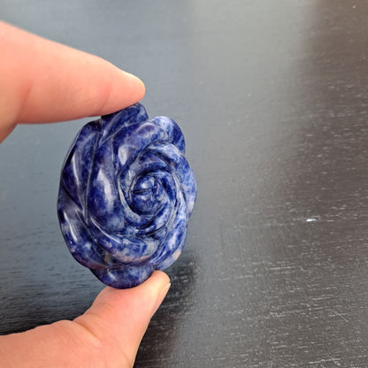 Dumi's Crystals Sodalite Rose Carving: Unique rose-shaped crystal for mental clarity, intuition, and inner peace. 