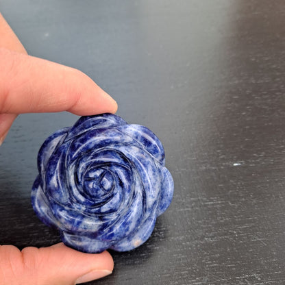 Hand-carved Sodalite Rose: Embrace tranquility & self-expression with this beautiful crystal from Dumi's Crystals.