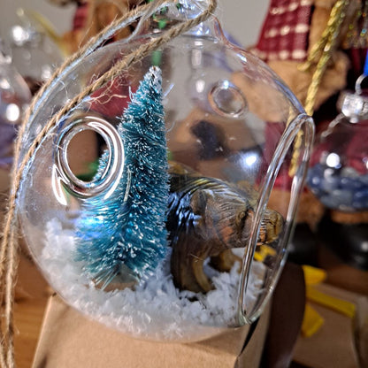 Tiger's Eye and Christmas tree open glass bauble