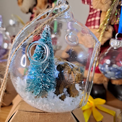 Tiger's Eye and Christmas tree open glass bauble