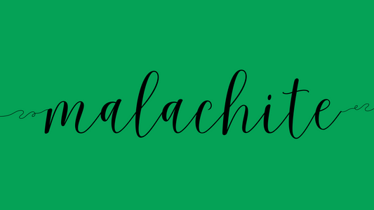 the word malachite on a green background