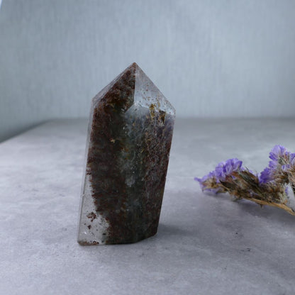 Concentrated Crystal Energy - Dumi's Crystals Garden Quartz (5.5cm). Compact tower (3cm x 1.6cm) with captivating inclusions. Ideal for meditation or crystal grids.