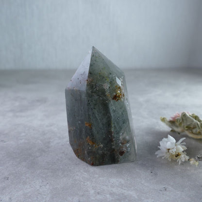 Mini Garden Quartz, Big Energy! Dumi's Crystals (4.9cm). Don't underestimate this charming tower (2.7cm x 2.7cm, 59g). Ideal for crystal healing on the go.