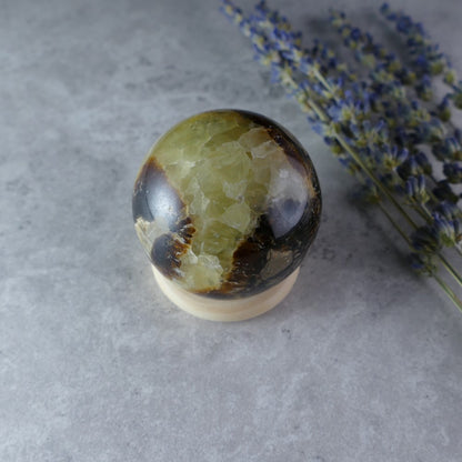 Dumi's Crystals Mini Septarian Sphere (4.4cm, 123g) - Ancient Earth Power, Discreetly! Powerful & portable sphere with golden calcite, aragonite & limestone for grounding on-the-go.