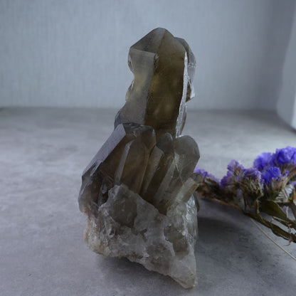 Unleash Inner Strength with Dumi's Crystals (8cm, 206g). Smoky Quartz Pillar Cluster in rich hues promotes grounding & positive transformation.