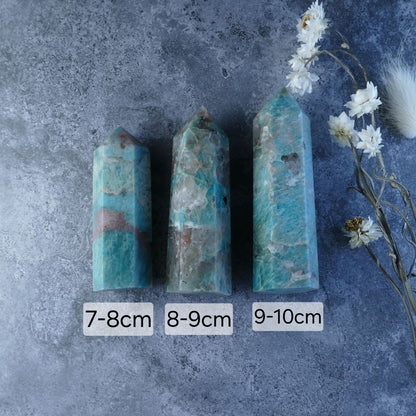 Dumi's Crystals: Amazonite with Smoky Quartz Tower (Choose Size). Balance & Protection. Calming energy, grounding power.