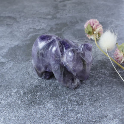 Polished Chevron Amethyst bear sculpture, a powerful crystal promoting peace, intuition, and spiritual growth.  