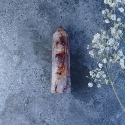Crystal for Inner Strength & Focus (Fire Quartz Tower): Dumi's Crystals (3 Sizes). Enhances clarity & motivation (Approx 6.9-8.2cm tall).