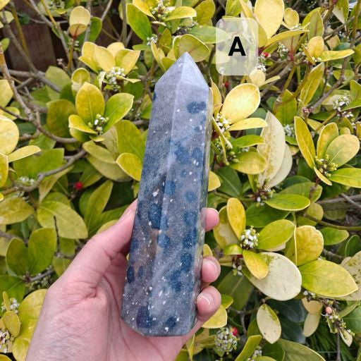 Dumi's Crystals Apatite in Cleavelandite Tower (17.5cm x 5.5cm, 654g). Manifestation, Awakening & Clarity. Powerful energy, majestic design.