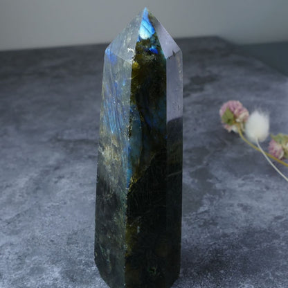 Crystal Magic for Meditation (Multiple): Dumi's Crystals Labradorite Towers. Enhances focus & intuition (12cm x 3.5cm). Each a unique beacon of light.
