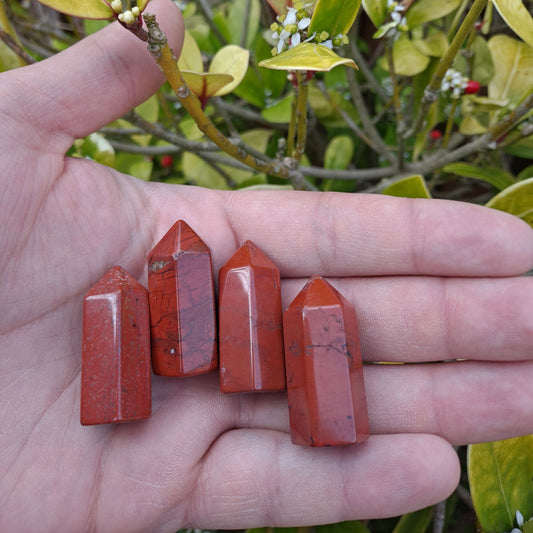 Dumi's Crystals Red Jasper Mini Tower: Ignite your inner fire with this powerful stone for strength, grounding, & stability. 