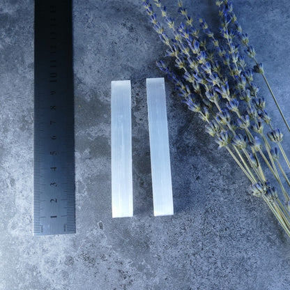 Light Up Your Space with Selenite! Dumi's Crystals Satin Spar Sticks (5cm). Polished selenite with a pearly sheen cleanses & protects your environment. 