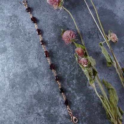 Handcrafted Red Garnet Bracelet with Rose Gold Wire Wrapping | DUMI'S CRYSTALS