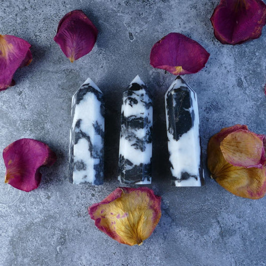 Dumi's Crystals - Zebra Jasper Tower Trio - Unleash the grounding power of Zebra Jasper. These captivating towers promote stability, focus, and a connection to nature