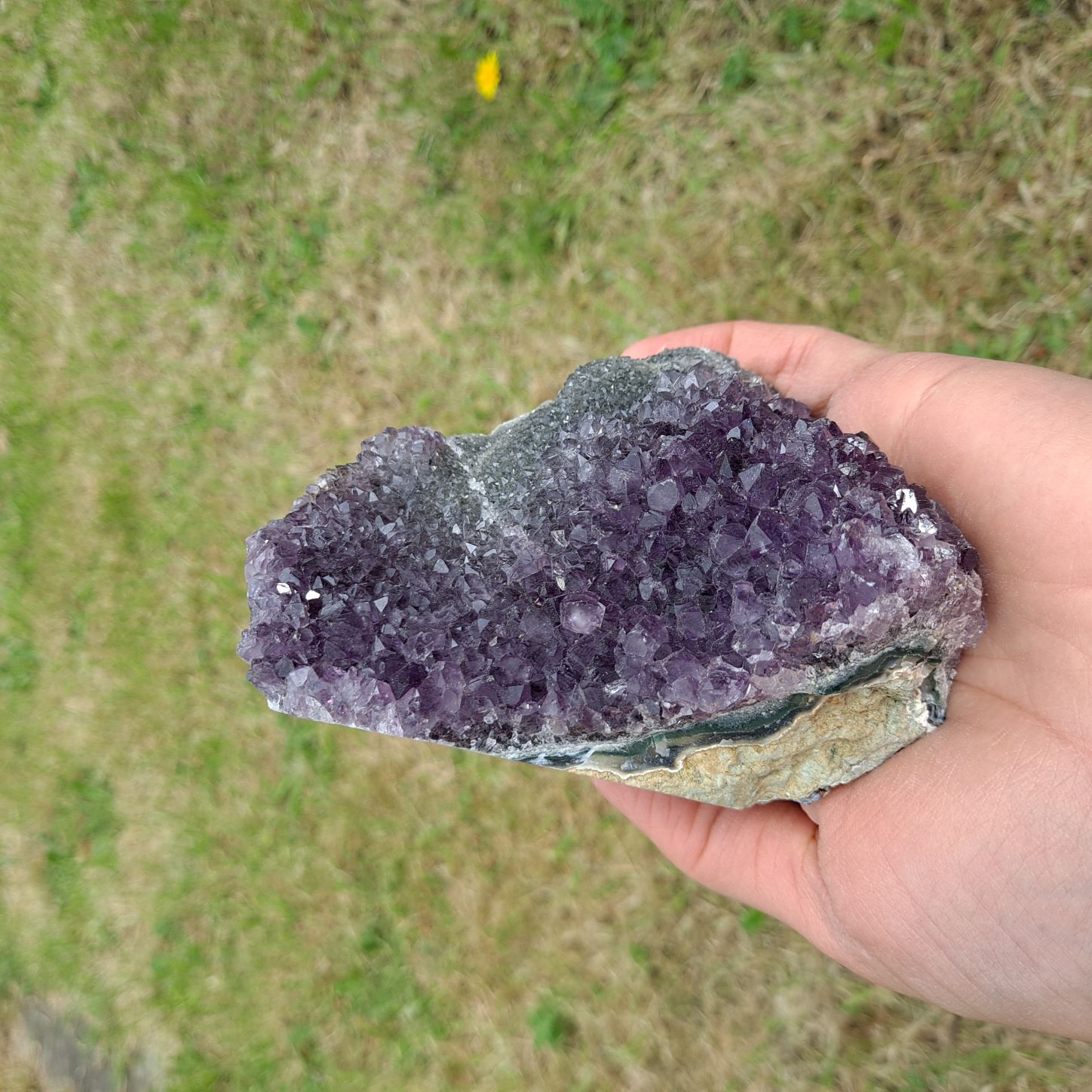 Dumi's Crystals | Amethyst Cluster (9.6 x 8 x 8cm) | Holding a stunning Amethyst Cluster (9.6 x 8 x 8cm) in your hands. Feel its calming energy as it promotes emotional balance and spiritual connection.