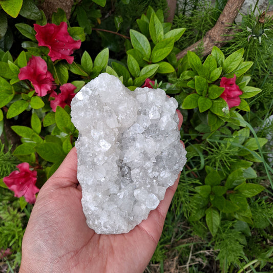 Dumi's Crystals Apophyllite Cluster (4.7 x 9 x 11cm, 450g). Peace, Growth & Divine Light. Sparkling crystals, calming energy.