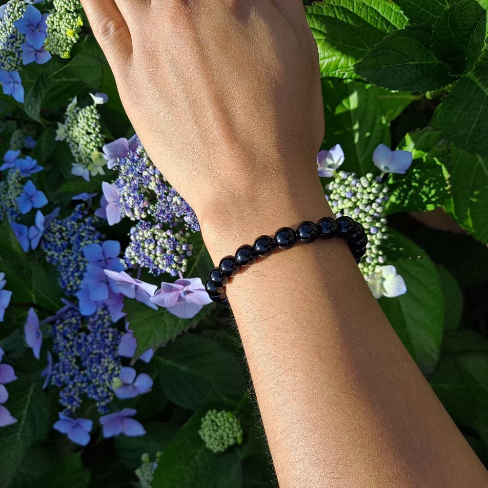 Dumi's Crystals Black Obsidian Bracelet 7inch for Protection, Strength & Intuition. Black gemstone bracelet for stress relief & grounding.