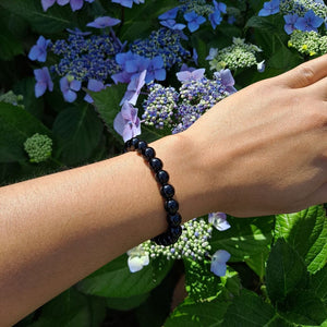 Dumi's Crystals Black Obsidian Bracelet 7inch for Protection, Strength & Intuition. Black gemstone bracelet for stress relief & grounding.