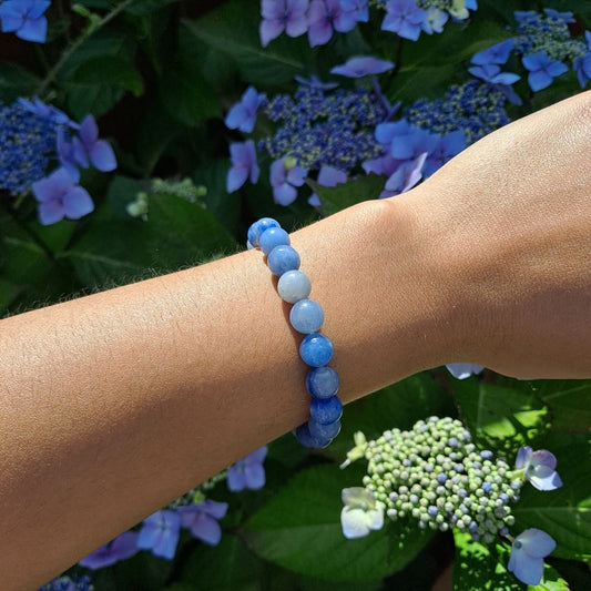 Dumi's Crystals Blue Aventurine Bracelet 7inch for Serenity & Clarity. Blue crystal bracelet promotes peace, reduces stress & enhances communication. 