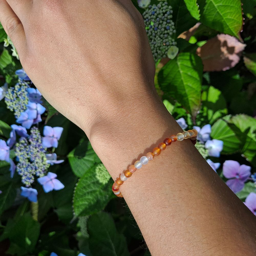 Dumi's Crystals Carnelian Bracelet 7inch for Joy & Positivity. Orange gemstone bracelet for success, overcoming challenges & self-expression.