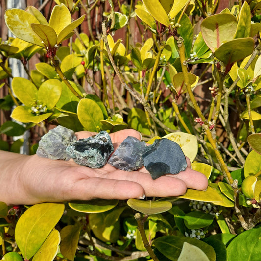 Dumi's Crystals | Rough Moss Agate Crystals (Peace & Clarity) | A handful of Rough Moss Agate Crystals radiate calming energy. Renowned for promoting emotional balance, mental clarity & connection to nature, hold them during meditation or carry them throughout the day to cultivate peace, focus & inner strength. Embrace tranquility with Rough Moss Agate from Dumi's Crystals!